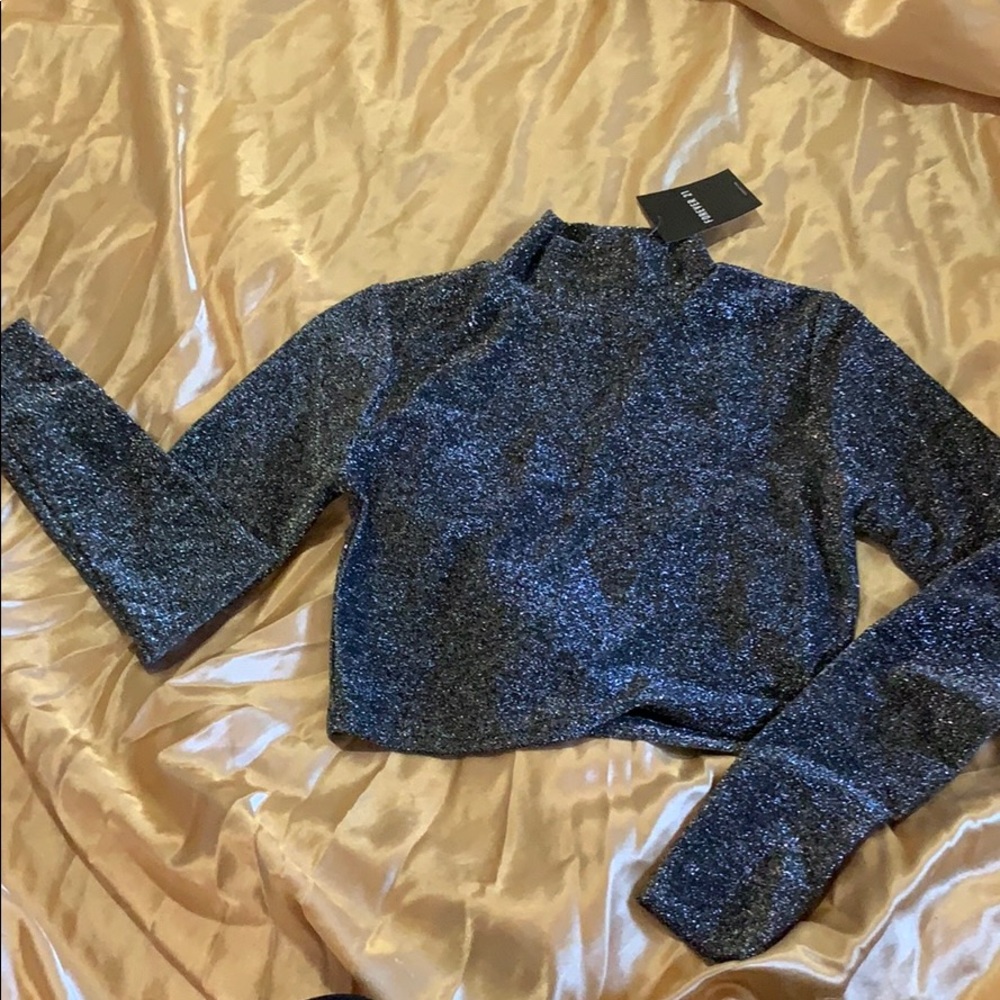 Sparkly Mock Neck Crop Top